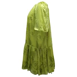 Autre Marque-Stine Goya Pleated Lemon Mini Dress in Green Viscose-Green