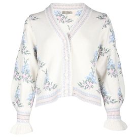 LoveShackFancy Floral Button-Front Cardigan aus weißem Nylon Weiß