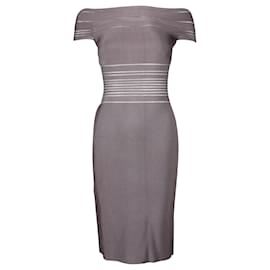 Herve Leger-Dark Grey Bandage Dress with Scoop Neck-Grey