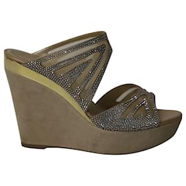 Rene Caovilla-Rene Caovilla Crystal Embellished Two Band Wedge in Multicolor Suede-Multiple colors