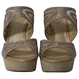 Rene Caovilla-Rene Caovilla Crystal Embellished Two Band Wedge in Multicolor Suede-Other,Python print