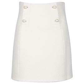 Sandro-Sandro Pearl Button Mini Skirt in Ecru Cotton-White,Cream