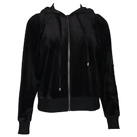 Dkny Schwarzer Samt-Hoodie mit silbernem Reißverschluss Schwarz