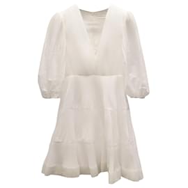 Zimmermann-Zimmermann Pleated V-neck Dress in White Polyester-White