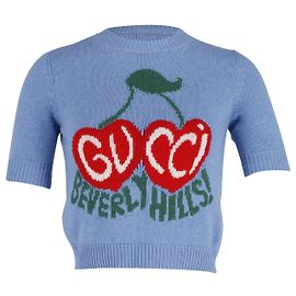 Gucci Beverly Hills Cherry Pullover aus blauer Wolle Blau