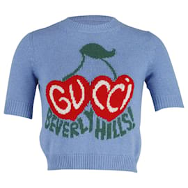 Gucci-Gucci Beverly Hills Cherry Sweater in Blue Wool-Blue