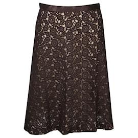 Dolce & Gabbana-Brown Lace A-Line Midi Skirt-Brown