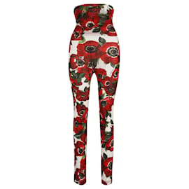 Dolce & Gabbana-Legging com estampa floral Dolce & Gabbana em poliamida branca-Vermelho