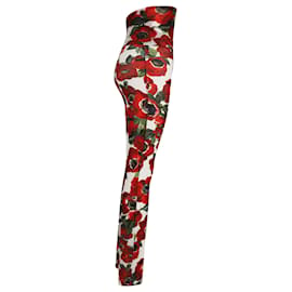 Dolce & Gabbana-Dolce & Gabbana Floral Print Leggings in White Polyamide-Red