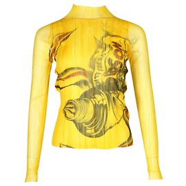 JW Anderson Yellow Sheer Pleated Print Top Yellow