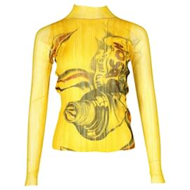 JW Anderson-Yellow Sheer Pleated Print Top-Yellow