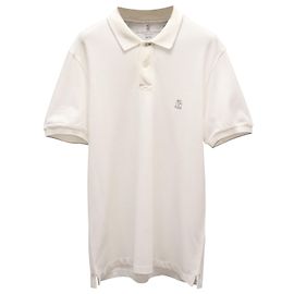 Polo de corte slim con logo de Brunello Cucinelli en algodón blanco Blanco