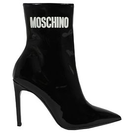 Moschino Logo Patent High-Heel Boots Black