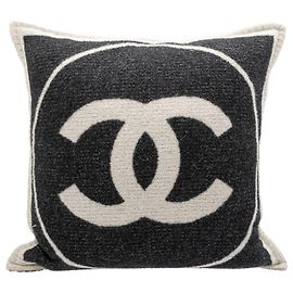 Chanel CC Wool Throw Pillow Black