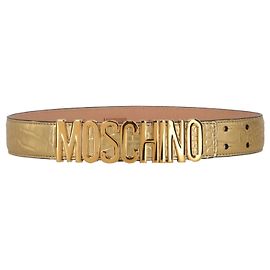 Cinto de couro com logotipo Moschino Dourado Metálico