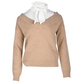 Maje-Maje Tie-Neck Sweater in Brown Wool-Brown
