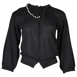Lanvin-Black Cardigan with Faux Pearls-Black