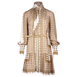 Minivestido con bufanda estampada en algodón marrón de Zimmermann Otro