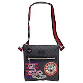 Gucci-Gucci Black Night Courier GG Supreme Messenger Bag in Charcoal Coated Canvas-Dark grey
