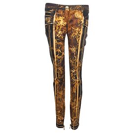 Balmain Vaqueros elásticos con estampado de bambú dorado y negro Negro
