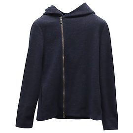 Giorgio Armani Zip-Up Hoodie in Navy Blue Felt Wool Navy blue