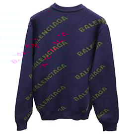 Balenciaga-Balenciaga Logo All Over Sweater in Blue Print Wool-Other