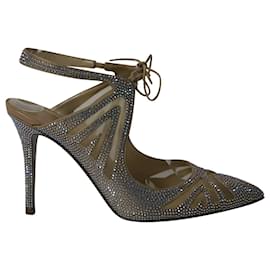 Rene Caovilla-Rene Caovilla Swarovski Embellished Heels in Silver Mesh-Silvery