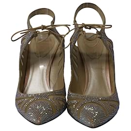 Rene Caovilla-Rene Caovilla Swarovski Embellished Heels in Silver Mesh-Silvery