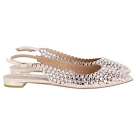 Aquazzura-Aquazzura Crystal-Embellished Tequila Slingback Flats in Pink Leather-Pink