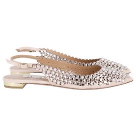 Aquazzura Sapatilha Tequila Enfeitada com Cristal em Couro Rosa Rosa
