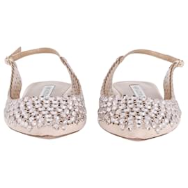 Aquazzura-Aquazzura Crystal-Embellished Tequila Slingback Flats in Pink Leather-Pink
