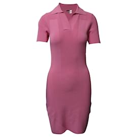 Jacquemus-Jacquemus Rib Knit Open Back Polo Dress in Pink Viscose-Pink