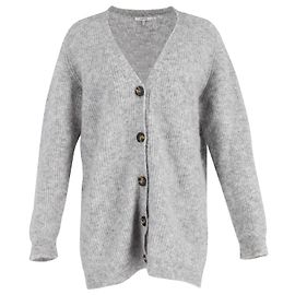 Ganni Langarm-Strickjacke aus grauem Mohair Grau