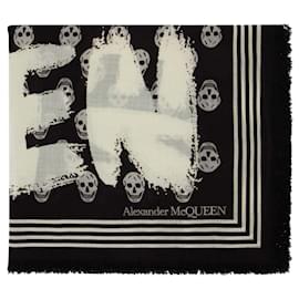 Alexander Mcqueen-Ca Biker Graffiti Scarf - Alexander Mcqueen -  Black/Ivory - Wool-Black