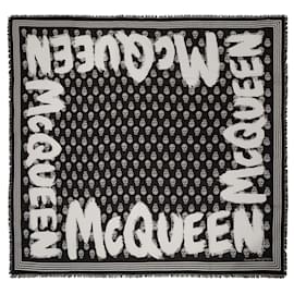 Alexander Mcqueen-Ca Biker Graffiti Scarf - Alexander Mcqueen -  Black/Ivory - Wool-Black