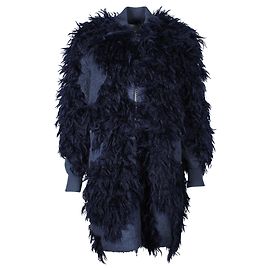 3.1 Phillip Lim Dunkelblaue Kunstpelz-Bouclé-Jacke Blau
