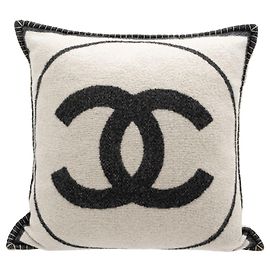 Chanel CC Wool Throw Pillow Black