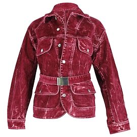 Stella Mc Cartney Chaqueta con cinturón de terciopelo flocado en algodón burdeos de Stella McCartney Roja Burdeos