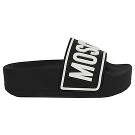 Sandali Slide Moschino con plateau e logo Nero