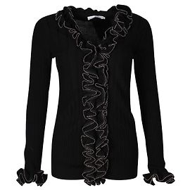 Anne Fontaine Black Knitted Cardigan with Ruffles Black