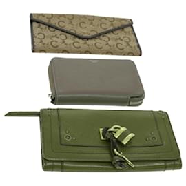 Céline-CELINE Chloe Long Wallet Leather 3Set Red Gray beige Auth ac1384-Red,Beige,Grey