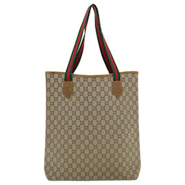 Gucci-GUCCI GG Plus Canvas Web Sherry Line Tote Bag PVC Leather Beige Red Auth bs3253-Red,Beige,Green