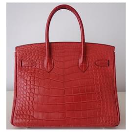 Hermès-HERMES BIRKIN BAG 30 ALLIGATOR-Red,Orange,Coral