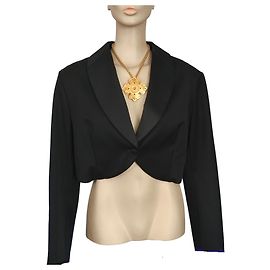 Yves Saint Laurent Black Wool Bolero Jacket with Satin Collar Black