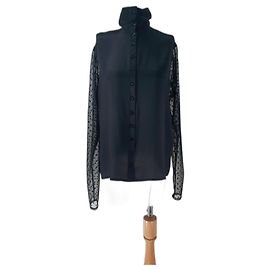 Camicia Lemaire in seta nera a pois con maniche trasparenti Nero