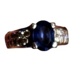 Autre Marque White Gold Oval Blue Sapphire and Diamond Ring Size 55 Silvery Blue