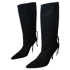 Miu Miu Schwarze Wildlederstiefel Schwarz
