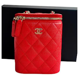 Chanel-Borsa a tracolla piccola Vanity in pelle di caviale-Rosso