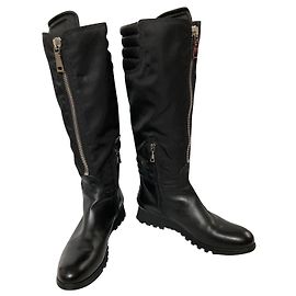 Stivali Biker Prada x Vibram in Nylon e Pelle Nero Nero
