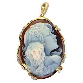 Autre Marque-Cameo originale Leone e donna-Marrone,Bianco